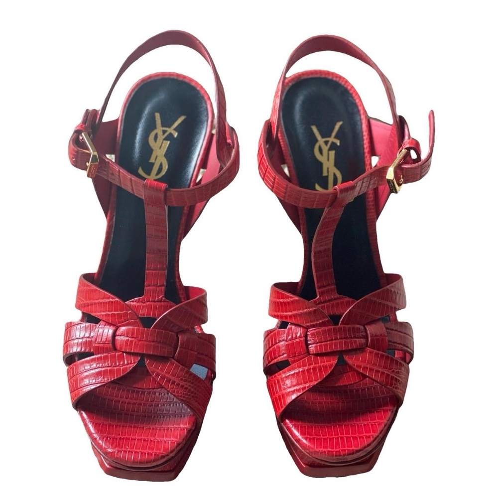 Yves Saint Laurent tribute Crimson Croc-Embossed Sandals